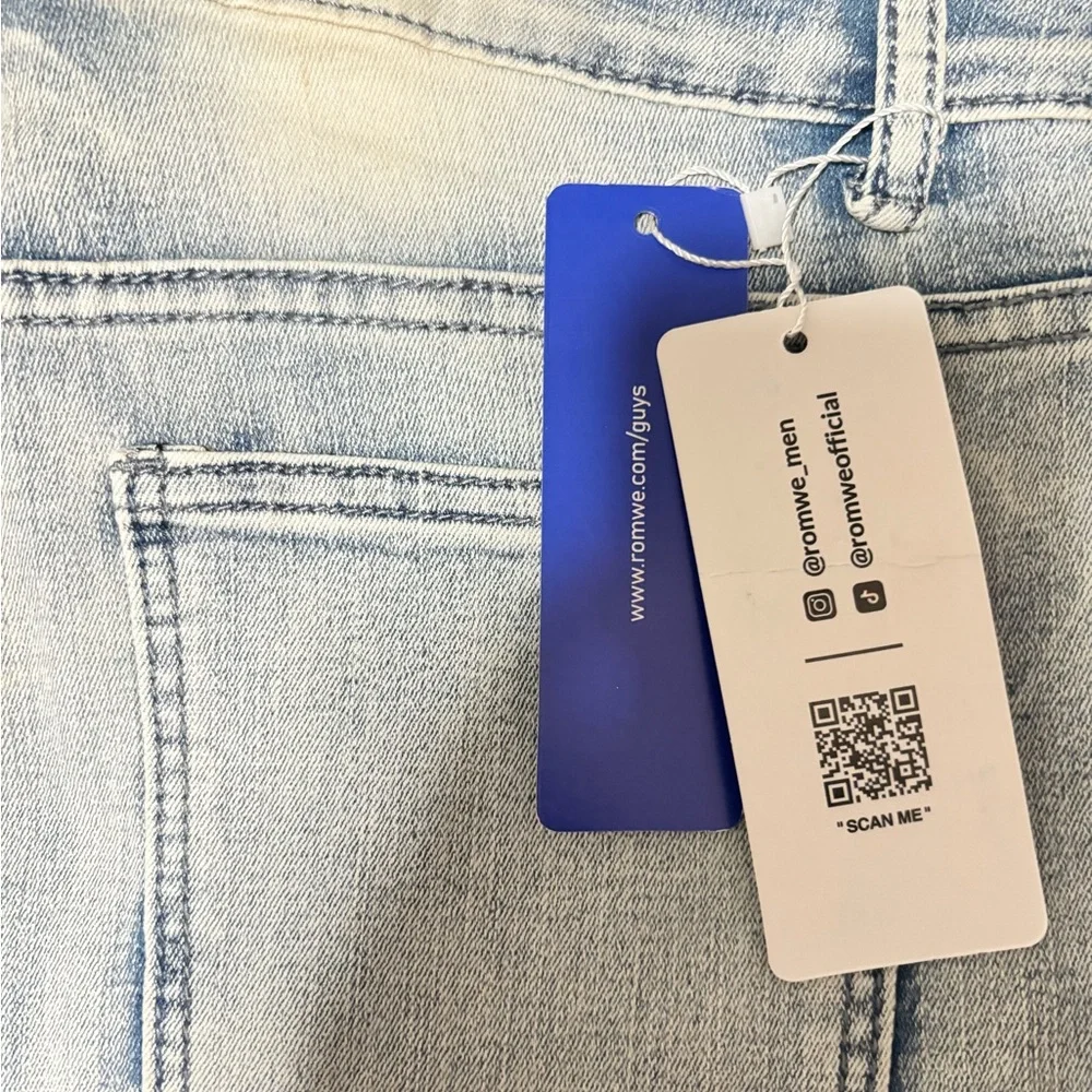 ROMWE Light Blue Slim Straight Distressed Jeans.  ( 2 Jeans for $15) - Picture 2 of 2